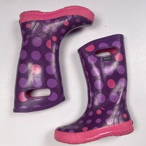 BOGS Kids Waterproof Pink and Purple Polka Dots Rubber Rain Boots